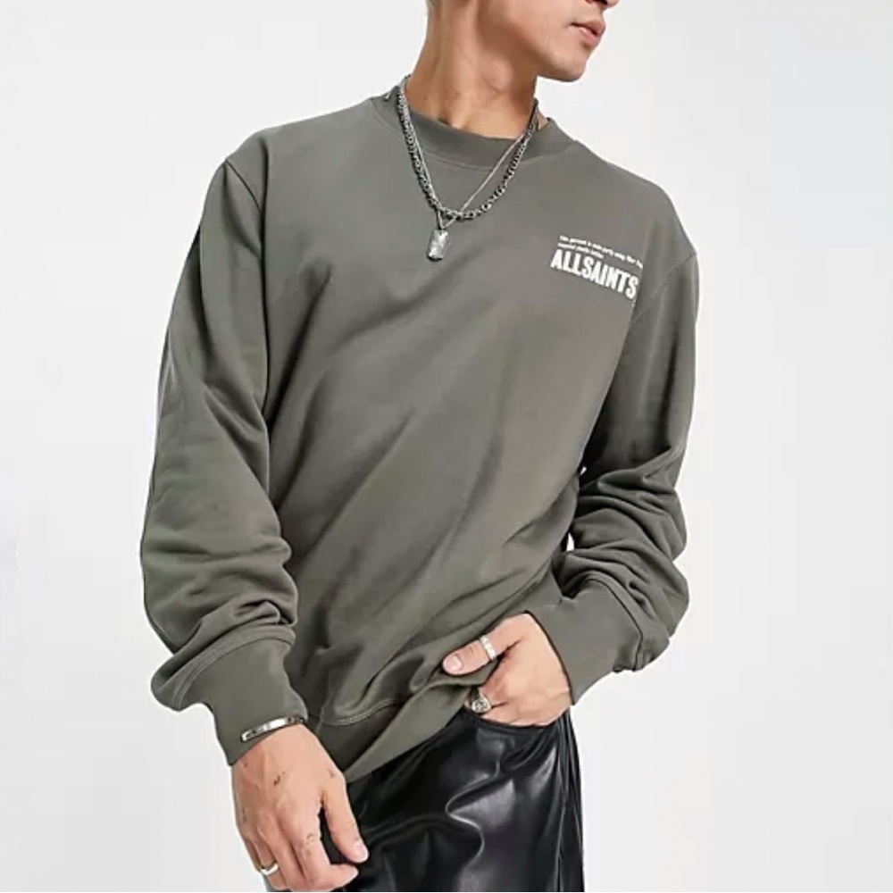 ALL SAINTS olive green ALNA CREW relaxed fit round neck SWEATSHIRT sweater